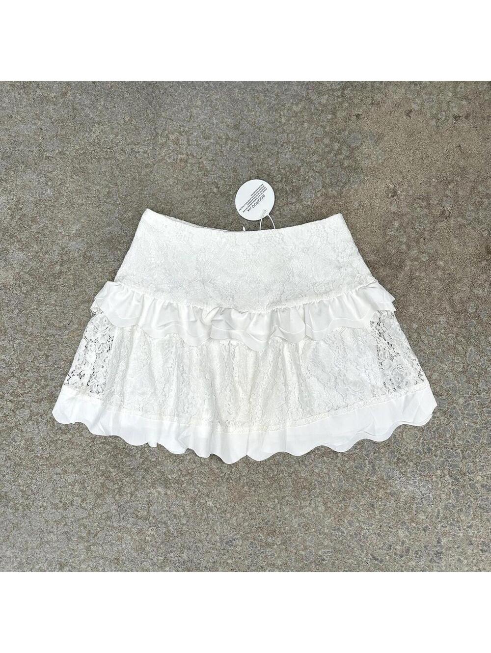 Boohoo White Lace Ruffle Mini Skirt NWT (10) Coquette Balletcore Cottagecore